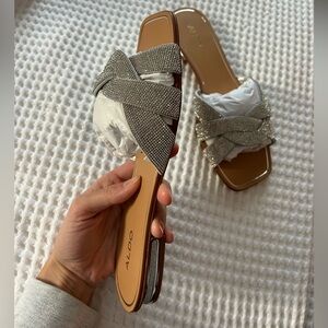 Aldo Sparkling Silver Slide Sandals